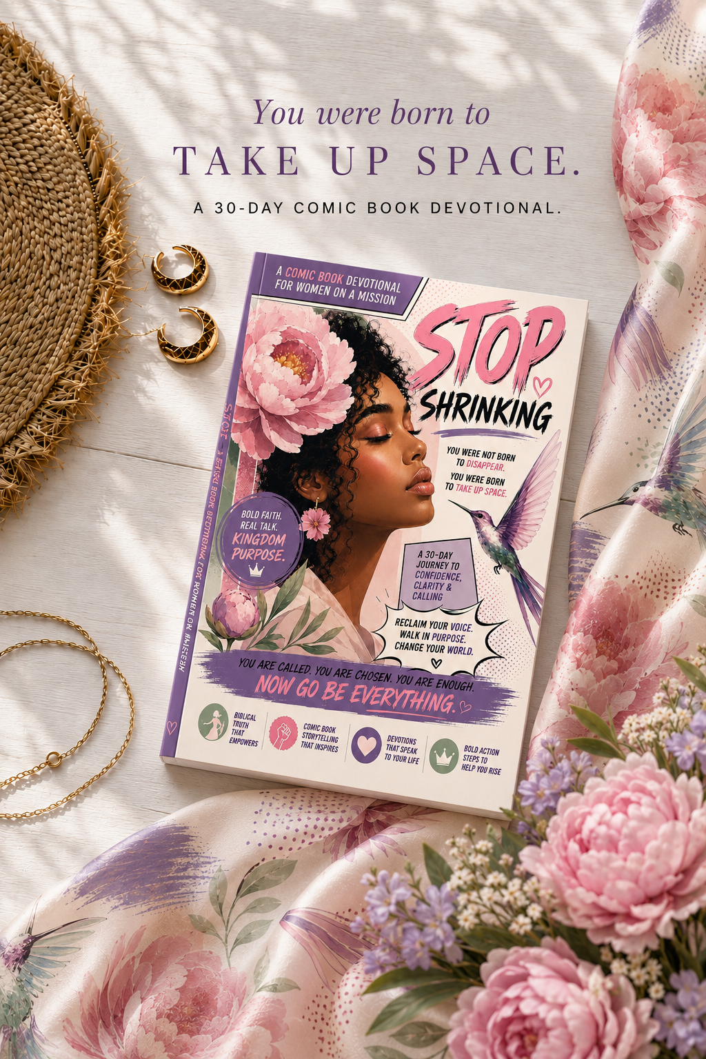 Stop Shrinking: A Christian Devotional for Black Women to Overcome People-Pleasing, Silence Self-Doubt, and Walk in God-Given Confidence An Illustrated Comic-Style Devotional About Identity in Christ, Courage, Purpose, and Taking Up Space